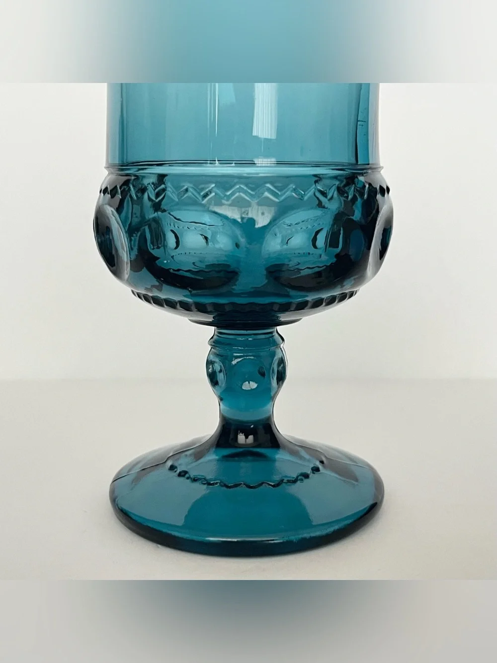 Vintage Indiana Glass Kings Crown Thumbprint Cordial Wine Goblet Teal Blue 4 Pc